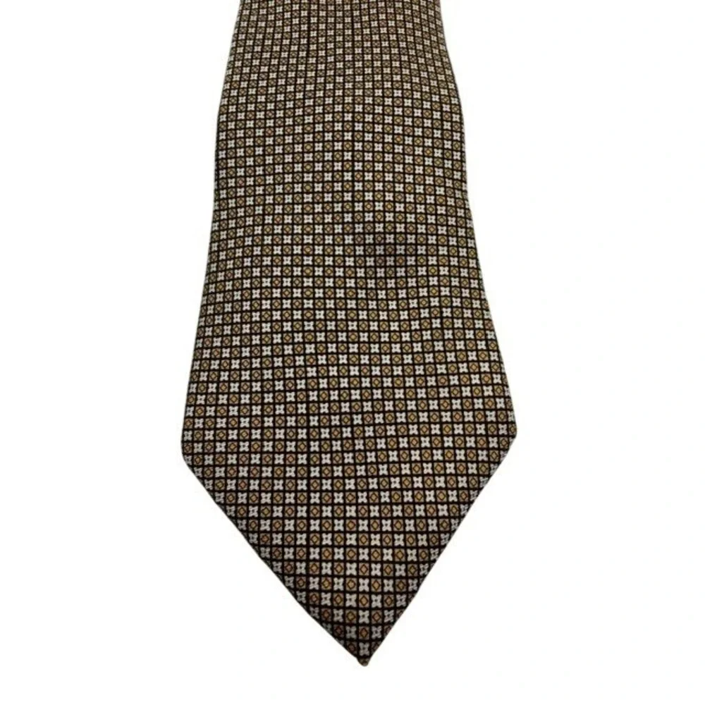 Tommy Hilfiger Vintage Silk Tie Gold Black White Geometric Micro Pattern Classic